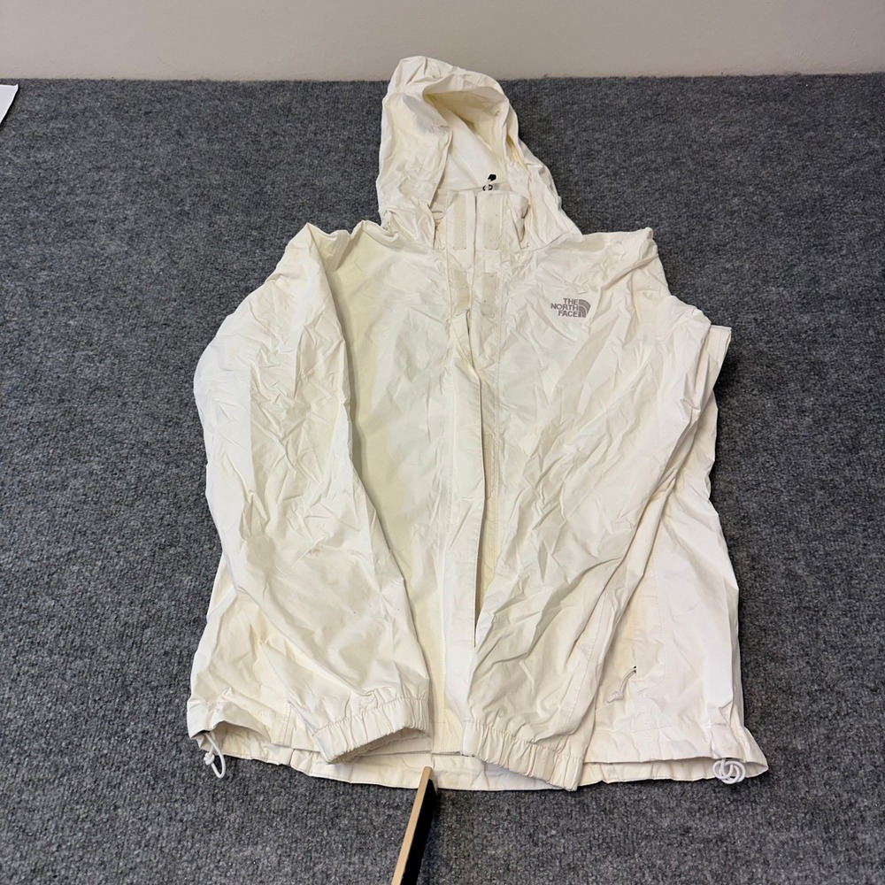 The North Face Rain Jacket Womens Size M White HyVent Nylon Hooded Full Zip